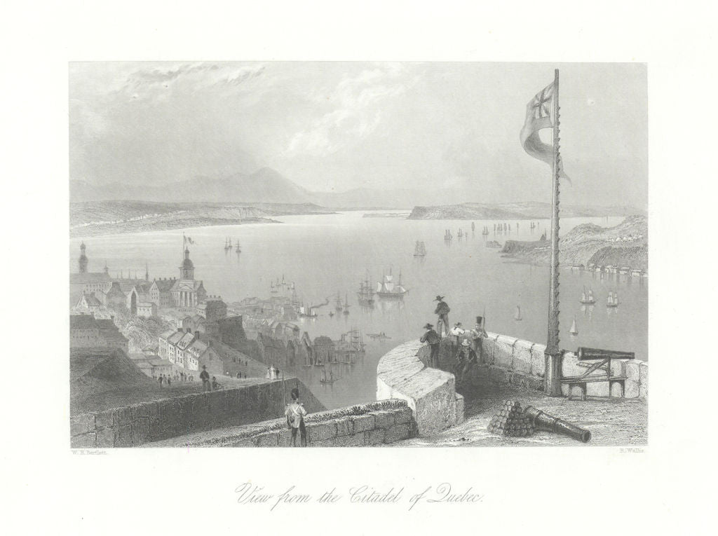 View from the Citadel of Quebec, Canada. BARTLETT 1842 old antique print